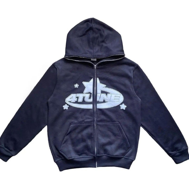 star-printed-zip-up-hoodies